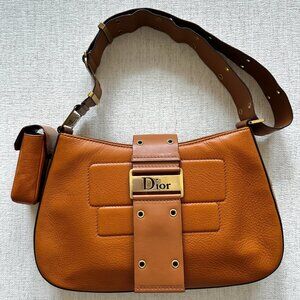 Vintage Dior 2002 Street Chic Columbus Leather Shoulder Bag, Brown / Gold